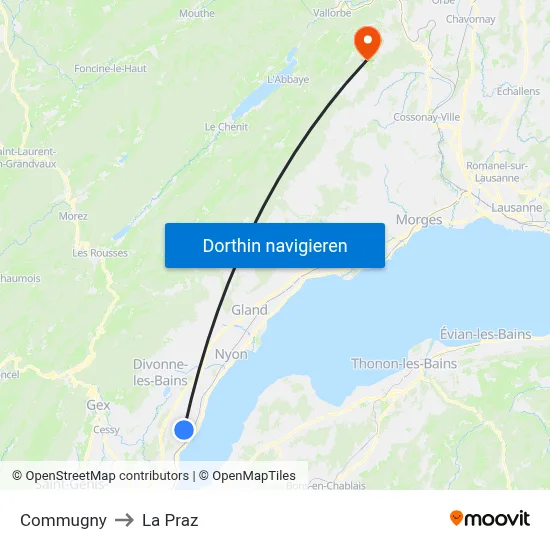 Commugny to La Praz map