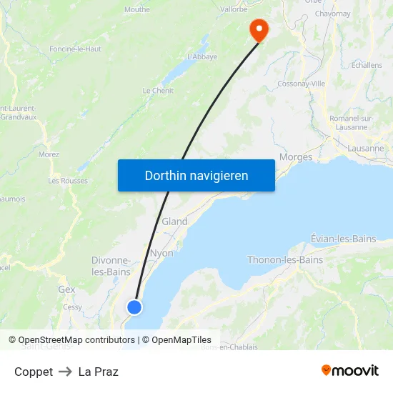 Coppet to La Praz map