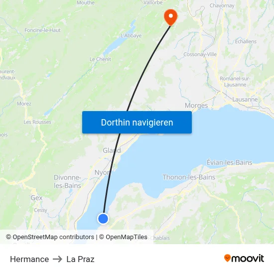 Hermance to La Praz map