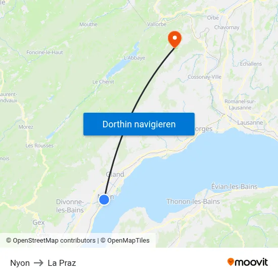 Nyon to La Praz map