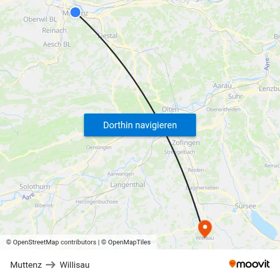 Muttenz to Willisau map