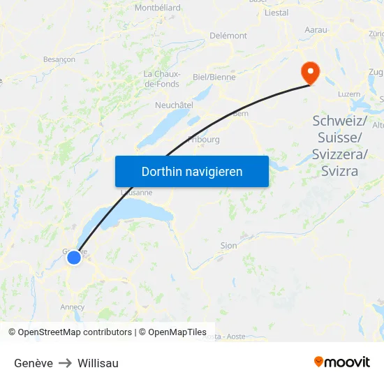 Genève to Willisau map