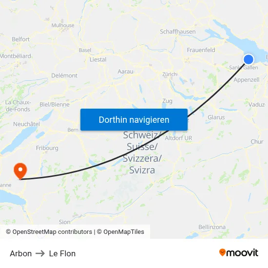 Arbon to Le Flon map