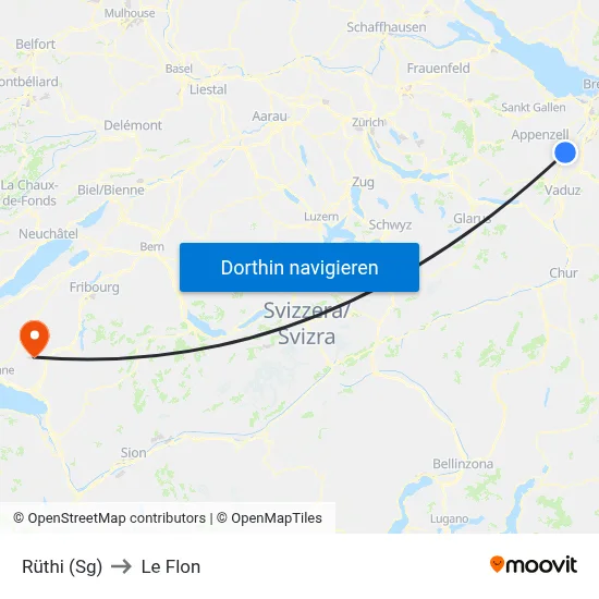 Rüthi (Sg) to Le Flon map