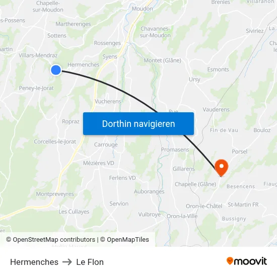 Hermenches to Le Flon map
