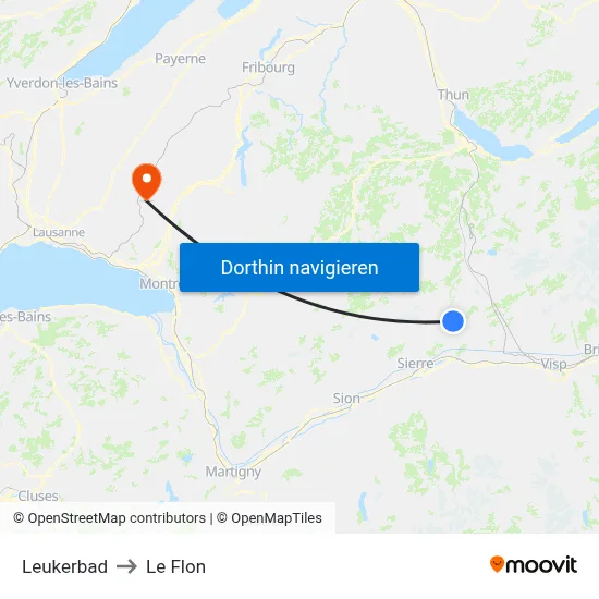 Leukerbad to Le Flon map