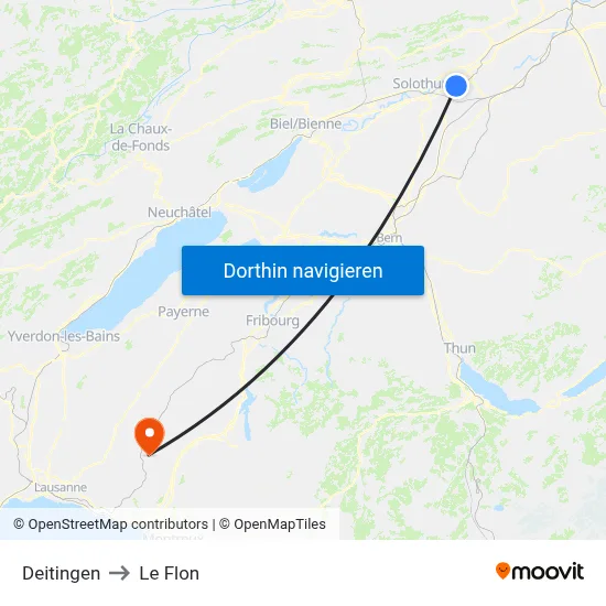 Deitingen to Le Flon map