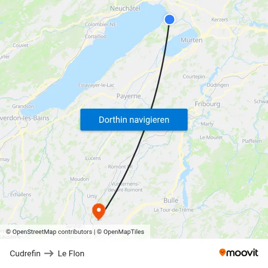 Cudrefin to Le Flon map