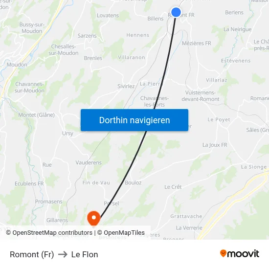 Romont (Fr) to Le Flon map