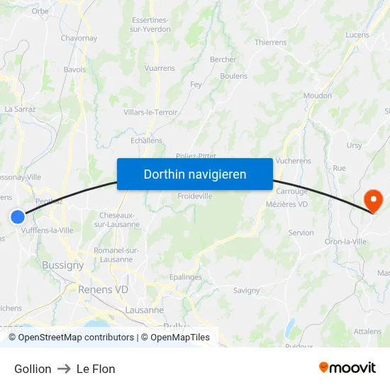 Gollion to Le Flon map