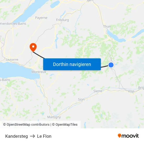Kandersteg to Le Flon map