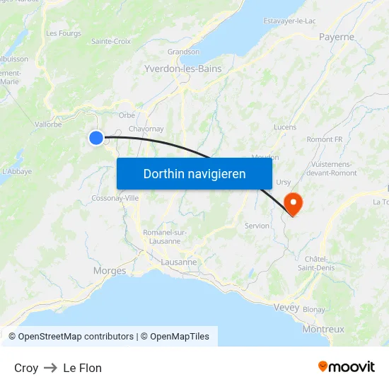 Croy to Le Flon map