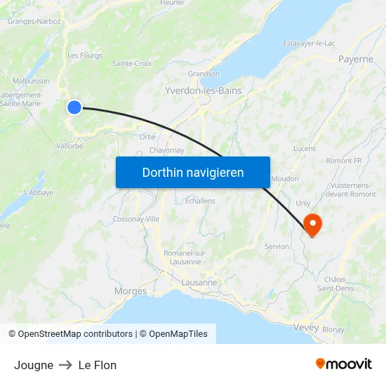 Jougne to Le Flon map