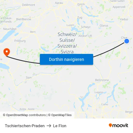 Tschiertschen-Praden to Le Flon map