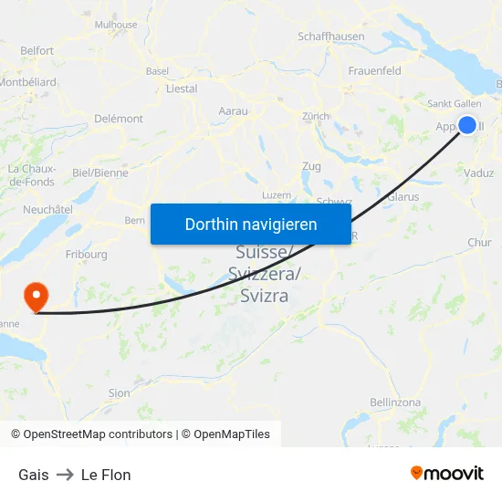 Gais to Le Flon map