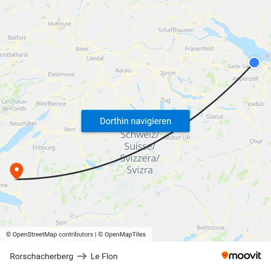 Rorschacherberg to Le Flon map