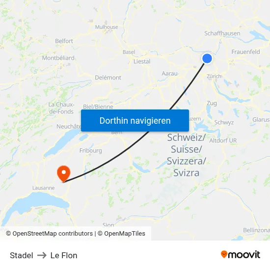 Stadel to Le Flon map