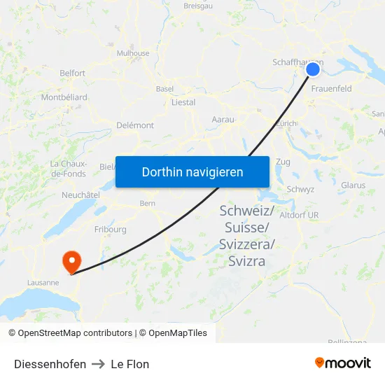 Diessenhofen to Le Flon map