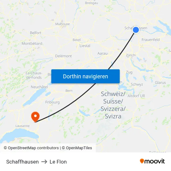 Schaffhausen to Le Flon map