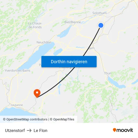Utzenstorf to Le Flon map