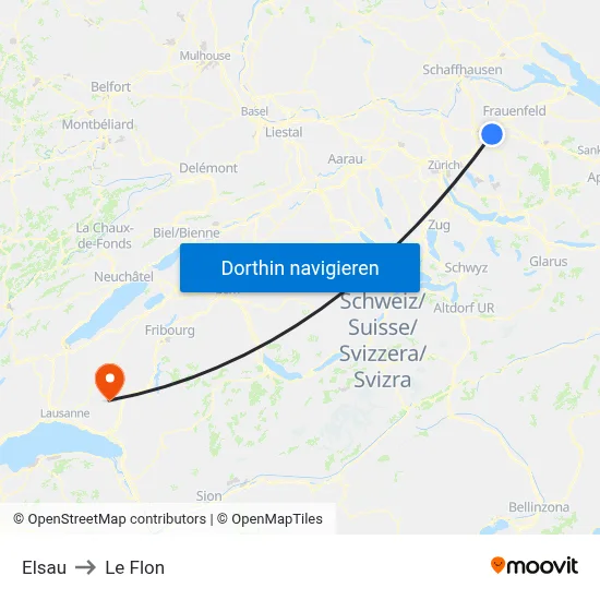 Elsau to Le Flon map