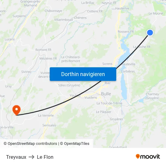 Treyvaux to Le Flon map