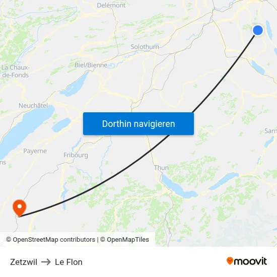 Zetzwil to Le Flon map