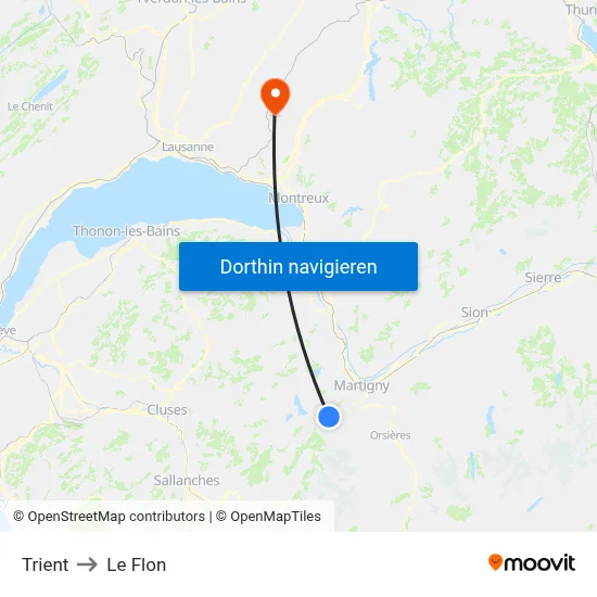 Trient to Le Flon map