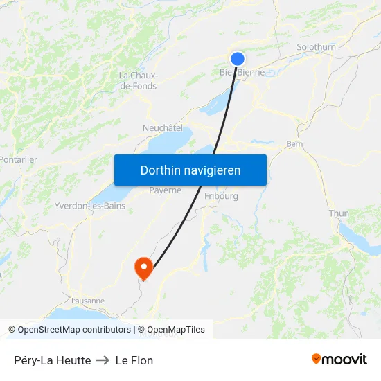 Péry-La Heutte to Le Flon map