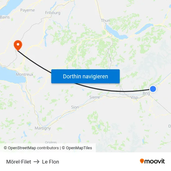 Mörel-Filet to Le Flon map