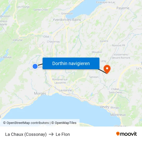 La Chaux (Cossonay) to Le Flon map