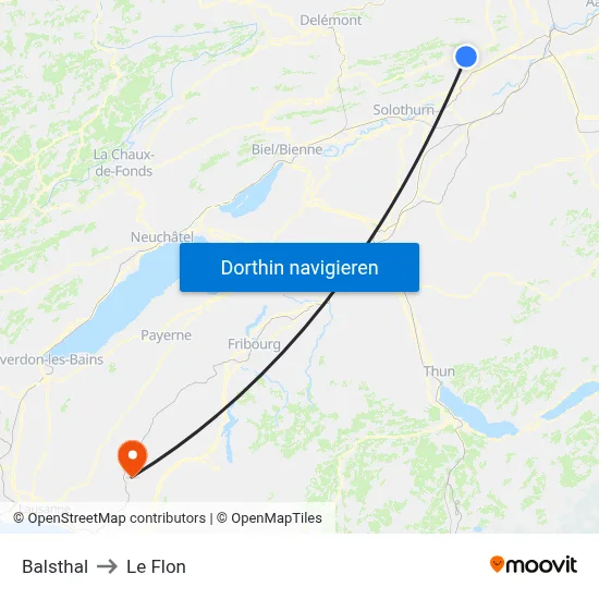 Balsthal to Le Flon map