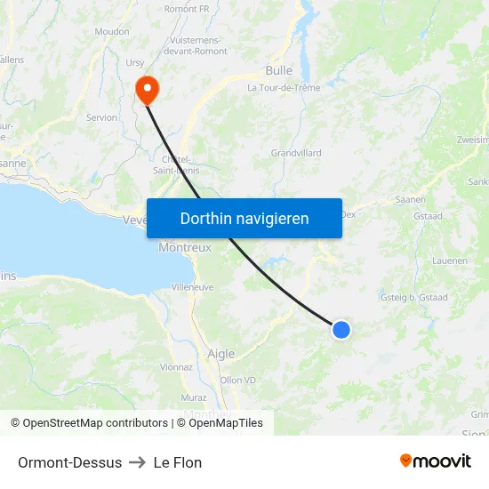 Ormont-Dessus to Le Flon map