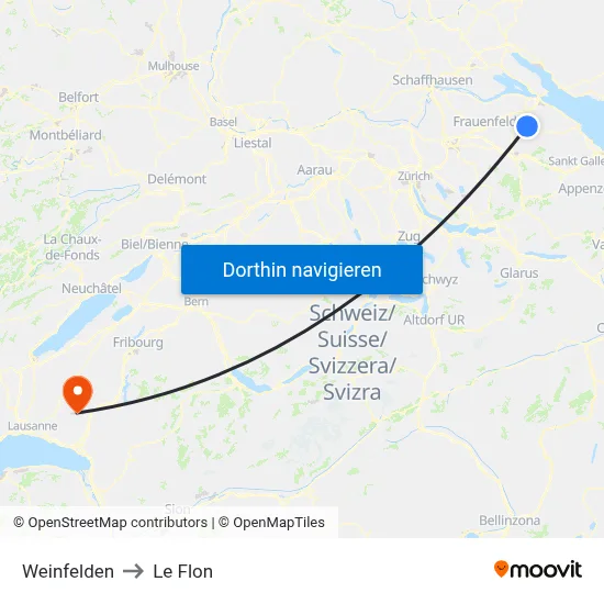 Weinfelden to Le Flon map