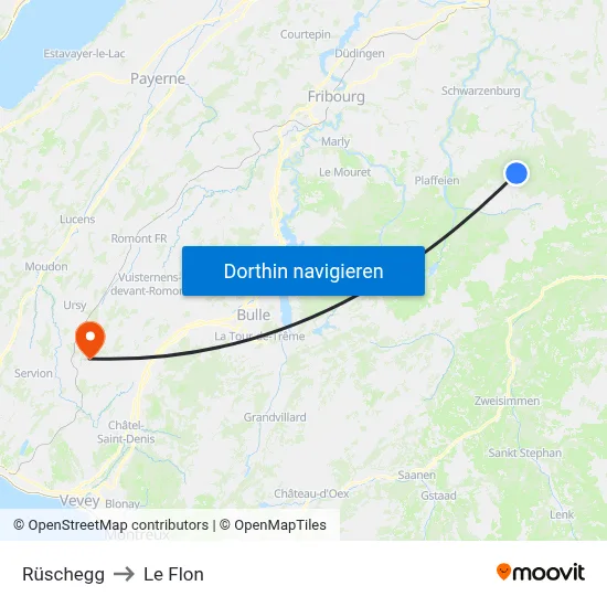 Rüschegg to Le Flon map