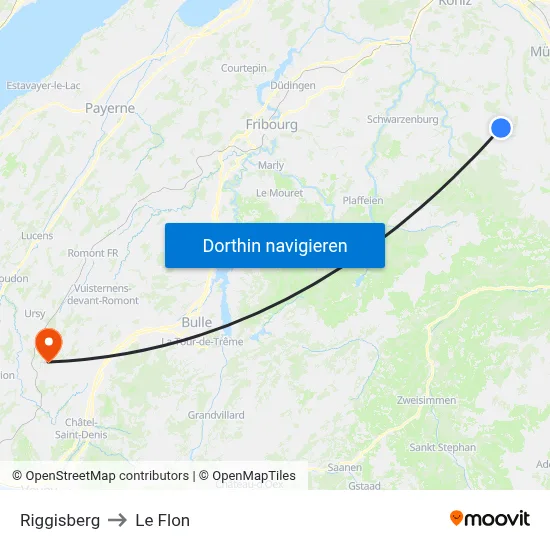 Riggisberg to Le Flon map