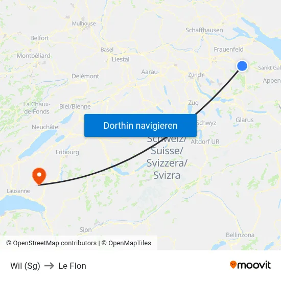 Wil (Sg) to Le Flon map