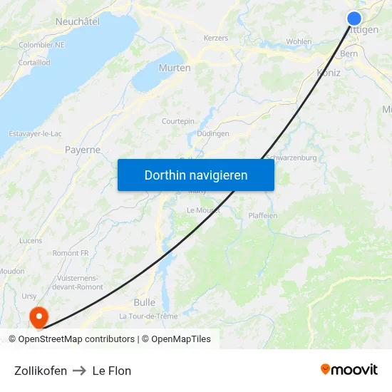 Zollikofen to Le Flon map
