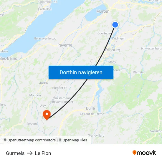 Gurmels to Le Flon map