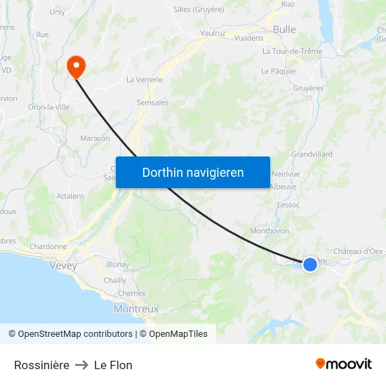 Rossinière to Le Flon map