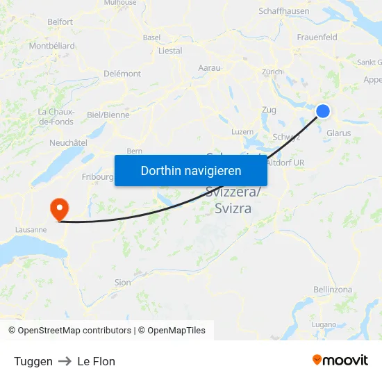 Tuggen to Le Flon map