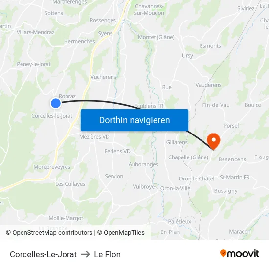 Corcelles-Le-Jorat to Le Flon map