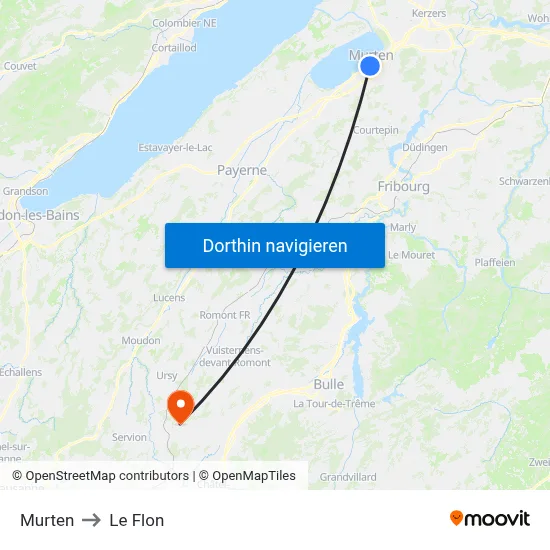 Murten to Le Flon map