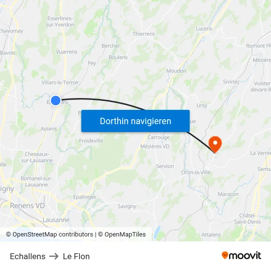 Echallens to Le Flon map