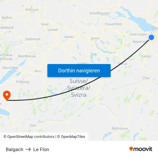 Balgach to Le Flon map