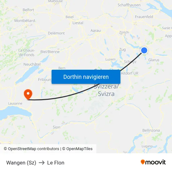 Wangen (Sz) to Le Flon map