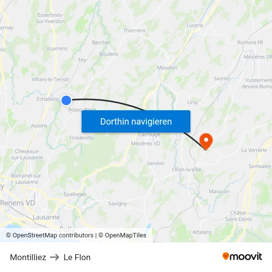 Montilliez to Le Flon map