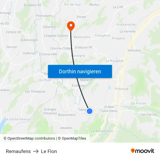 Remaufens to Le Flon map