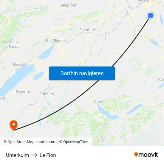 Unterkulm to Le Flon map