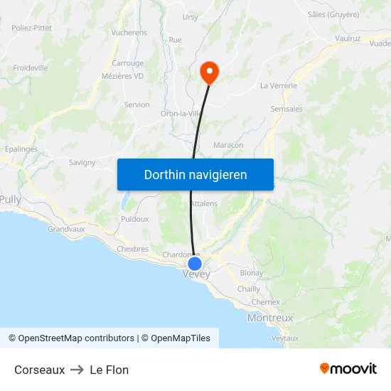 Corseaux to Le Flon map